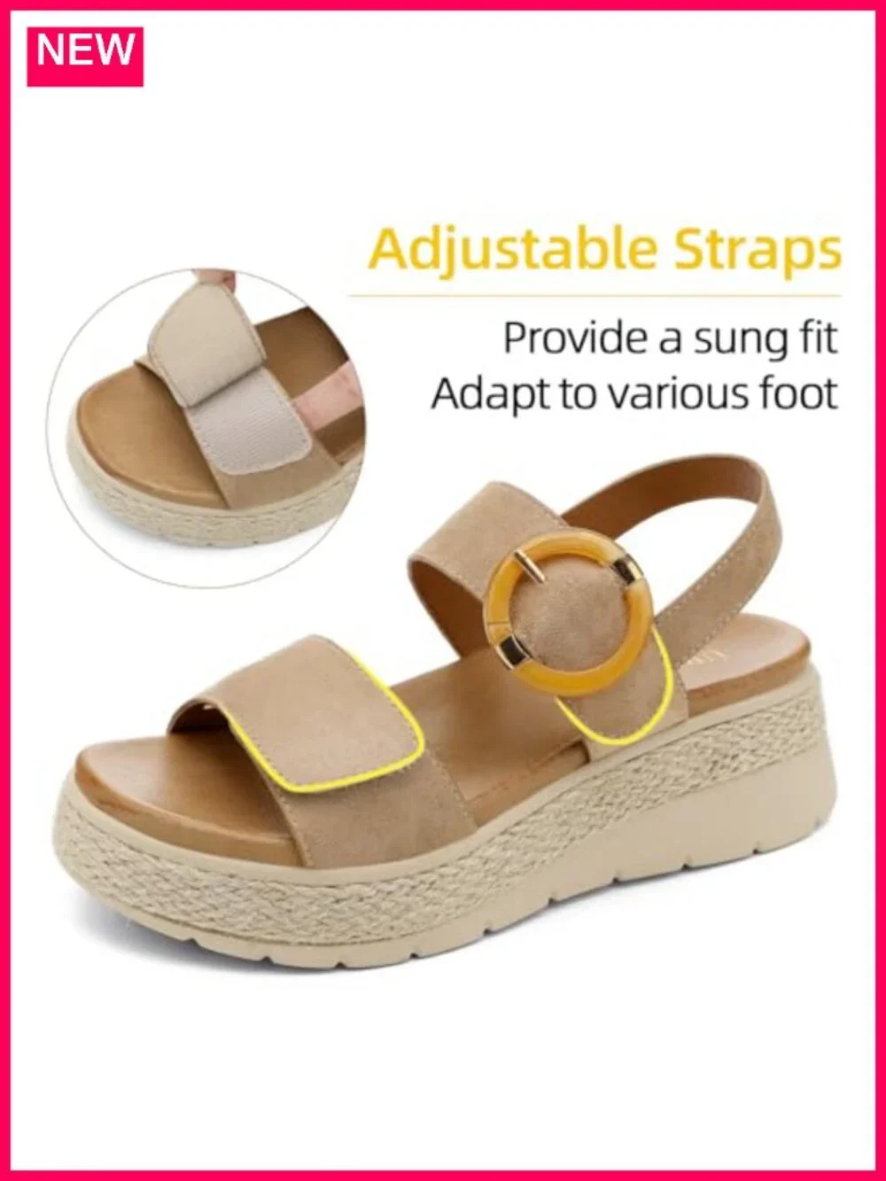 Womens Espadrille Platform Sandals Low Wedge Orthopedic Arch Support Walking